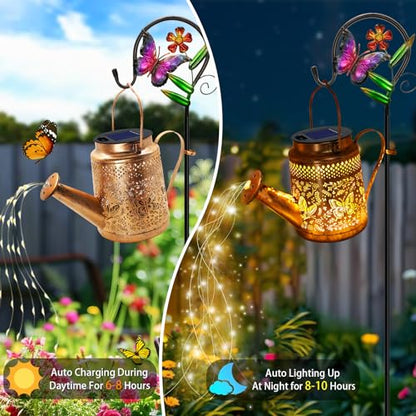 Solar Watering Can Lights, Butterfly Hanging Lantern Solar Lights Outdoor - style: Butterfly
