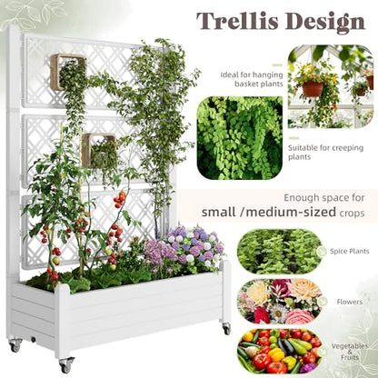 Trellis Raised Garden Bed, Self-Watering Planter Box, White - color: Medium Ashen, size: 61.2" H