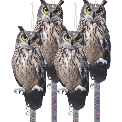 4Pack Reflective Fake Owls Hanging Decoration Garden Owls Scarer Devices with Reflective Tape to Keep Pigeon from Windows Tree - color: Amazed Eagle 4pcs