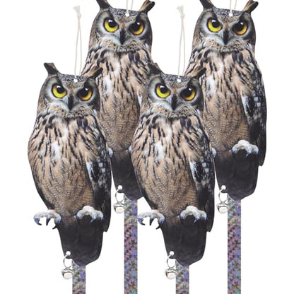 4Pack Reflective Fake Owls Hanging Decoration Garden Owls Scarer Devices with Reflective Tape to Keep Pigeon from Windows Tree - color: Amazed Eagle 4pcs