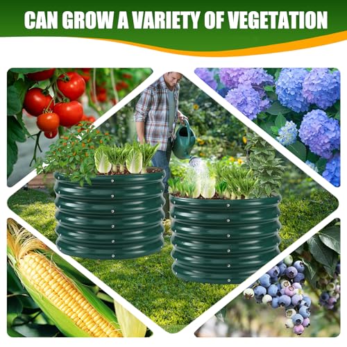 TBMLC 17" Tall,24" Diameter Elevated Round Metal Raised Garden Bed Green - color: Dark Green, size: 2FT Diameter