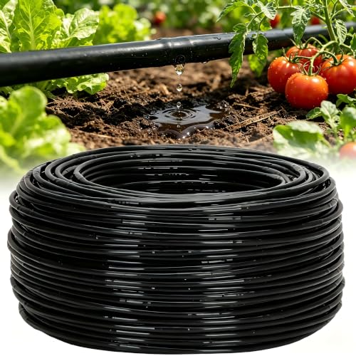 1/4 Inch Drip Irrigation Tubing 500Ft – Built-in 0.5 GPH Emitters Every 6", Flexible LLDPE Hose with Smooth Inner Wall, Water-Saving Drip Line for Garden, Greenhouse, Flower Beds & Landscape, Black - color: Black-500FT