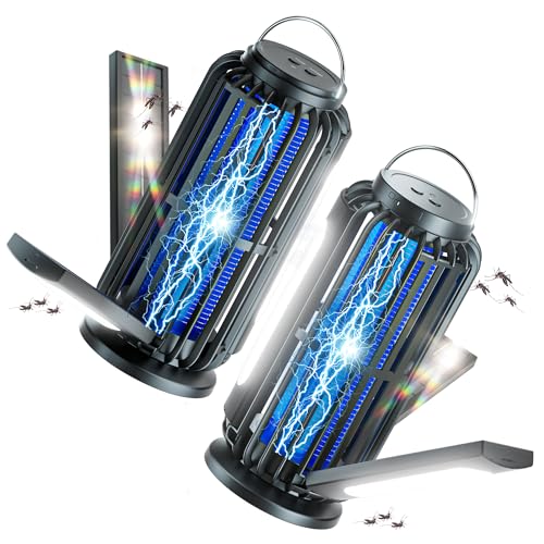 TYPEC 2 Pack Solar Bug Zapper, 3 Solar Charging Panels, 4200V Mosquito Zapper, Auto On/Off LED Light, IP67 Waterproof, USB-C & Solar Powered, Indoor Outdoor Insect Killer for Yard Patio Garden - color: Black-2Pack