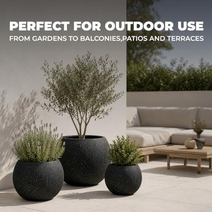 Marlo Fiberstone Round Planter, Ribbed Finishes (S, Black) - color: Ribbed Black, size: 12.6"D x 9.8"H