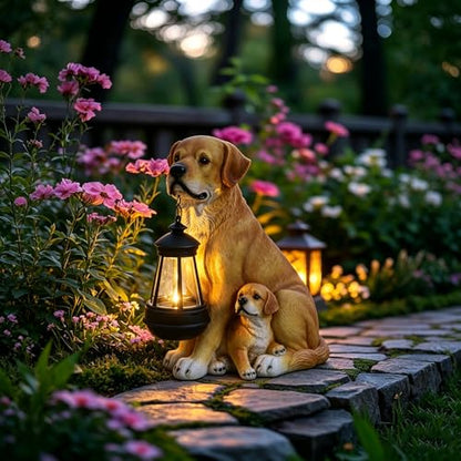 Solar Labrador Dog Statue with Lantern, Outdoor Garden Decor Figurine Light - style: Labrador