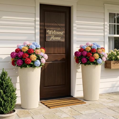 24" Tall Planters for Outdoor Plants with Insert, Set of 2 Cream - color: Beige-r