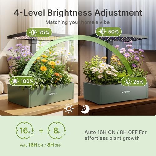 SUNCOZE Hydroponics Growing System 20 Pods, 25" Adjustable Height, 10L Tank - color: Avocado Green