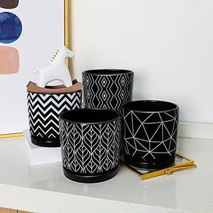 Flower Pots,5.5 Inch Black Ceramic Planters with Drainage Hole Set of 4 - color: Black