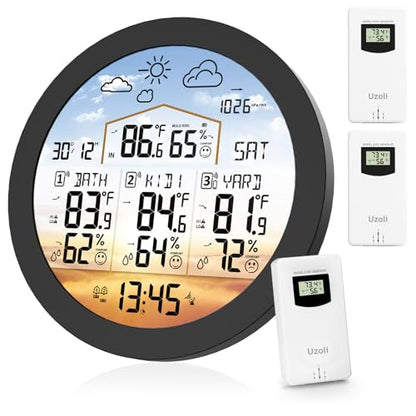 Uzoli EM3567 6.7" Round Wireless Weather Station Indoor Outdoor Thermometer