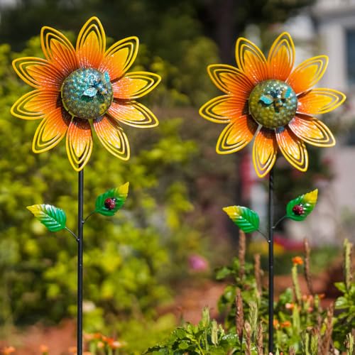 2 Pack Sunflower Wind Spinner, Sunflowers Pinwheels for Yard and Garden - color: Sunflowers