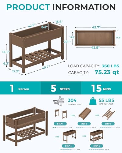 SERWALL Raised Garden Bed with Legs Set of 2-Brown - color: Brown, size: 2 pack