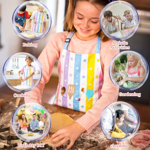 Kids Aprons for Cooking, Toddler Apron for Girls with Pockets Apron for Kid - color: Star Stripe