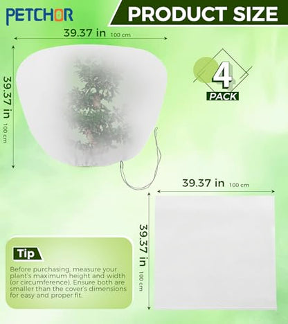 4PCS Winter Plant Covers Freeze Protection with Drawstrings 39x39″ - color: White