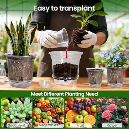 MIXC 18 Pack 6.5/5/4 Inch Self Watering Pots for Indoor Plants-Clear - size: 6.5/5/4 Inch (18 Pack)