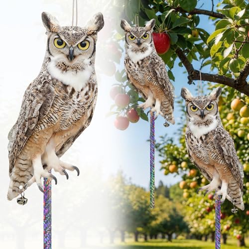 5 Pcs Fake Owl to Scare Pigeon, Hanging Cardboard Flat Fake Owl to Keep Woodpecker Animals Away for Contryard Patio Backyard Front Porch Balcony Farm Orchard Windows - color: 5pcs-white Brown