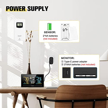 Uzoli EM3405 Wireless Weather Station Indoor Outdoor Thermometer - color: Black