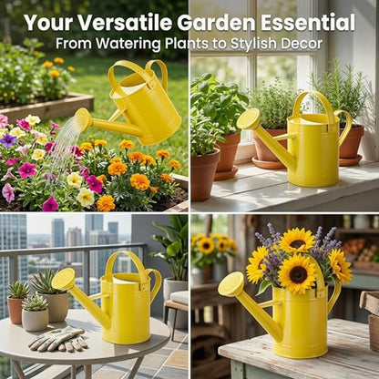 DUSVALLY Metal Watering Can, 55 oz Outdoor Plant Watering Can, Yellow