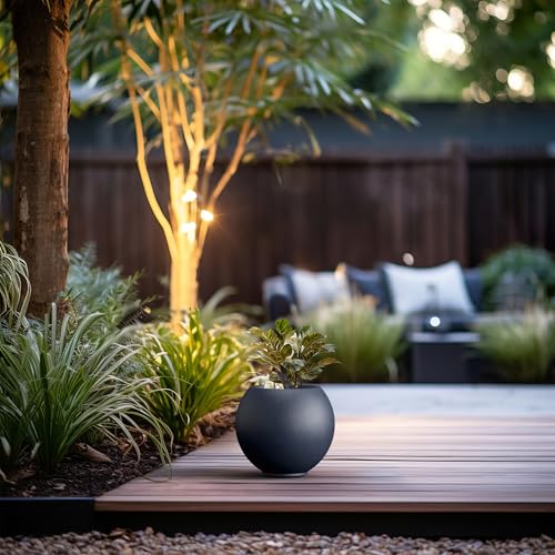 Kante Small Round Sphere Charcoal Concrete Planter 11" Dia, Outdoor - color: Charcoal, size: 11"w x 9.4"h