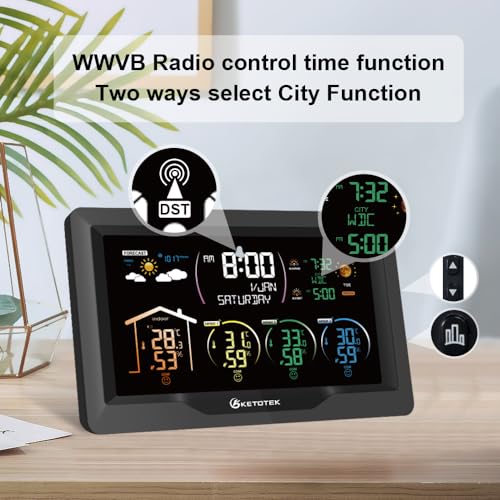 KETOTEK Wireless Radio Weather Station with 3 Outdoor Sensors