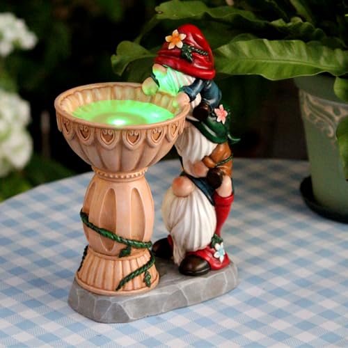 Sheaifun Solar Garden Gnomes Outdoor Statues with Bird Bath Feeder for Yard - style: Three Gnomes