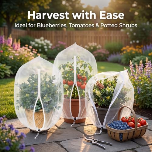 Bush Netting Cover 2 Pack 2.5ft x 3.3 ft, Bird Netting with Zipper & Drawstring, Reusable Berry Bush Netting for Lowbush Blueberries & Garden Plants, Bird Deer Insect and Poultry Barrier