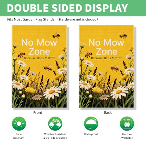 Perfectinsoy No Mow Zone Because Bees Matter Pollinator Garden Flag 12x18 - color: Beige66
