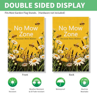 Perfectinsoy No Mow Zone Because Bees Matter Pollinator Garden Flag 12x18 - color: Beige66