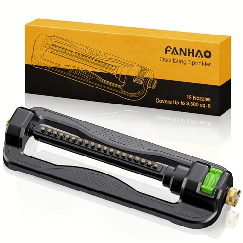 FANHAO Oscillating Sprinkler for Yard, Garden and Flower Beds, Covers Up to 3,600 sq. ft., Durable Lawn Sprinkler with 19 Precision Nozzles, Adjustable Range Sprinkler System