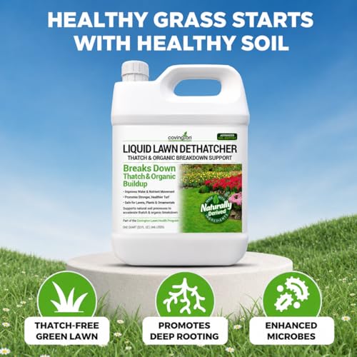 Covington Liquid Lawn Dethatcher (32oz) – Liquid Aerator Concentrate & Humic Thatch Remover, Soil Softener & Grass Thatch Buster for Lawns & Gardens – Kids & Pet Safe, Made in USA - size: Quart