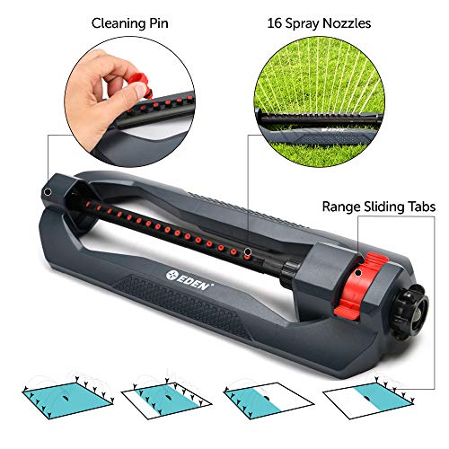 Eden 96213 Essential Turbo Oscillating Water Sprinkler,Covers Up to 3,600 sq. ft.,16 Nozzles,Weighted Base,Adjustable Range,Quick Connect Bundle,Dark Grey,Red,Silver,(Pack of 12) - size: 16 Nozzles (Pack of 12)