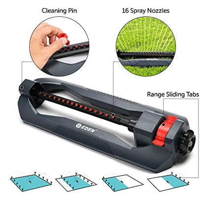 Eden 96213 Essential Turbo Oscillating Water Sprinkler,Covers Up to 3,600 sq. ft.,16 Nozzles,Weighted Base,Adjustable Range,Quick Connect Bundle,Dark Grey,Red,Silver,(Pack of 12) - size: 16 Nozzles (Pack of 12)