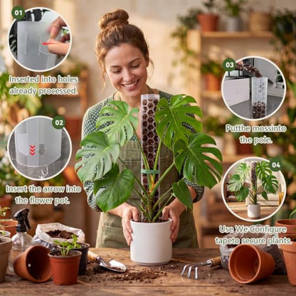 4 Pack 24 Inch,Self Watering Plastic Moss Pole for Monstera - size: 4-pack - 24 inches - with watering can