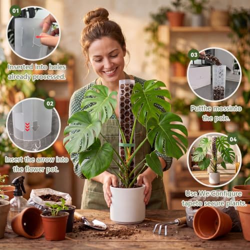 4 Pack 24 Inch,Self Watering Plastic Moss Pole for Monstera - size: 4-pack - 24 inches - with watering can