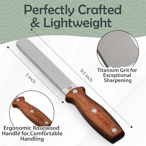Muldale Garden Tool Sharpener - Dual Grit Titanium File with Leather Strop
