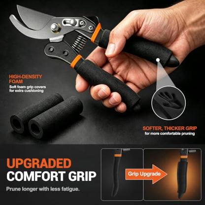 DECERK® Bypass Pruning Shears for Arthritic Hands, 5mm Cushioned Foam Grips