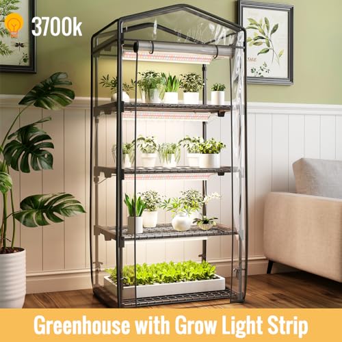 Indoor Greenhouse with Grow Light, 4-Tier Shelf, 26.4x19x61in