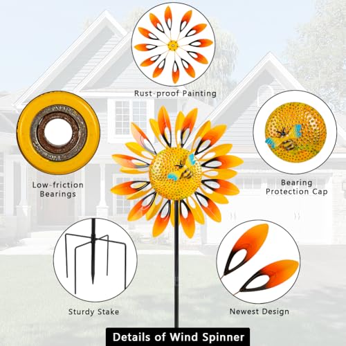 Stargarden Sunflower Wind Spinners, Large Metal Wind Sculptures - color: Large-sunflower