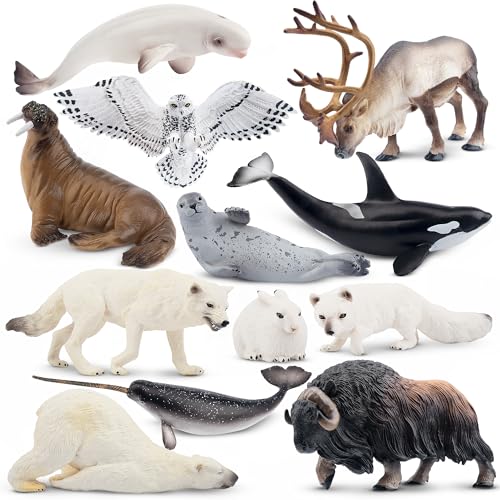 Toymany 12PCS 4-7" Large Polar Animals Figurines, Plastic Arctic Animal Toy Preschool Set Includes Polar Bear,Caribou,Whales,Walrus, Cake Toppers Christmas Birthday Toys Gift for Kids Toddlers - style: Animal Toy-Polar