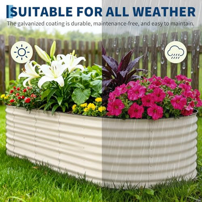 Garvee 2 Pack 8x4x2ft Galvanized Raised Garden Bed, Oval Metal Planter Box - color: Beige-oval, size: 8x4x2ft 2pcs