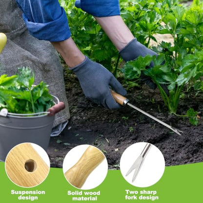 11.8 Inch Hand Weeder Weed Puller Tool with Wood Handle Weed Puller