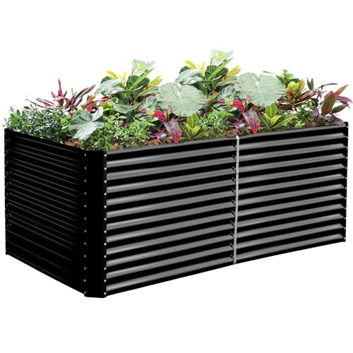 Land Guard 6x3x3ft Rectangular Galvanized Raised Garden Beds, Large-Capacity Metal Planter Box Outdoor, Durable Deep Raised Garden Bed 3ft Tall, Raised Beds for Gardening Vegetables, Dark Grey - color: Dark Grey, size: 6×3×3ft