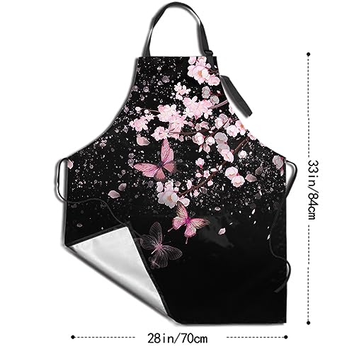 Art Apron with Pocket for Women Men - color: Cherry Blossom With Butterflies