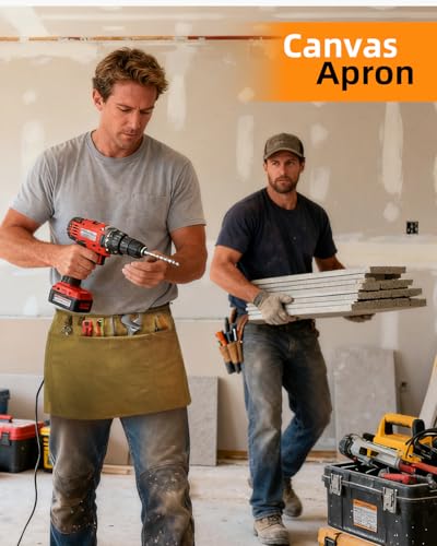 Canvas Work Waist Apron with 3 Pocket - color: 7 Pack Brown Apron Bulk