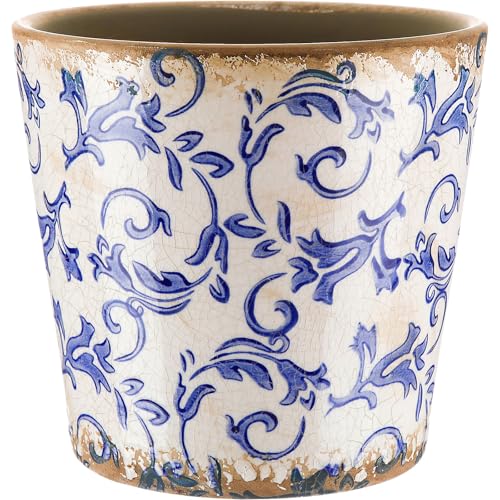 Beeveer Farmhouse Ceramic Planter 5.5 Inch Large Plants Pot Crack White Blue Flowers Plant Pots with Drainage Hole Indoor Plants Kitchen Rustic Antique Decor Gift - color: Blue & Beige