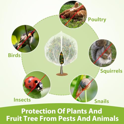 2 Pack Fruit Tree Netting, 6X6FT Insect Bird Netting, Zipper, Drawstring - size: 6*6FT (2Pcs)