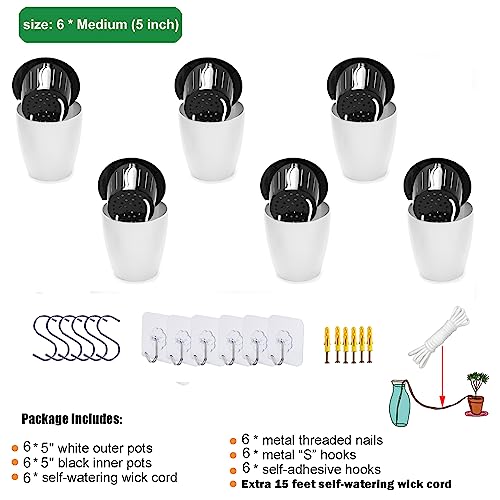 ORIMERC 6 Pack Hanging Planter Wall Planter Self Watering 5 inch Plant Pot with Hardware Vertical Planter Outdoor Indoor Plants Herb Garden Home Décor Kitchen Balcony Railing Shelf Fence (Medium) - size: 6*Medium
