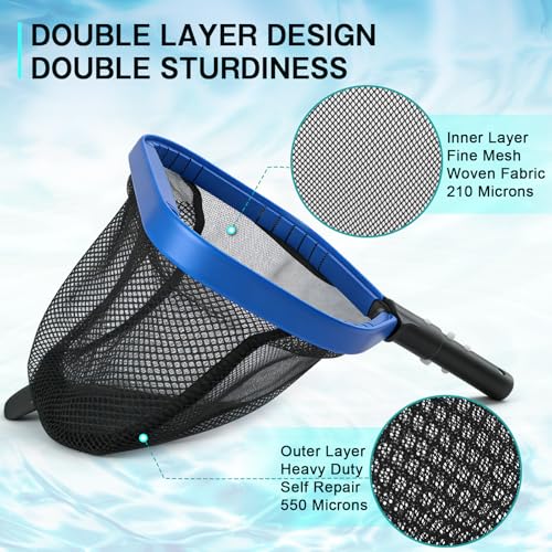 FEED GARDEN Pool Leaf Rake Pool Skimmer Nets for Cleaning with Double-Layer Deep Big Bag,17.5" L x 11" W Heavy Duty Aluminum Frame & Handle Rake(Pole Not Included) - size: 17.5" x 11" Pool Rake