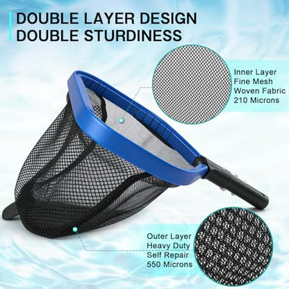 FEED GARDEN Pool Leaf Rake Pool Skimmer Nets for Cleaning with Double-Layer Deep Big Bag,17.5" L x 11" W Heavy Duty Aluminum Frame & Handle Rake(Pole Not Included) - size: 17.5" x 11" Pool Rake