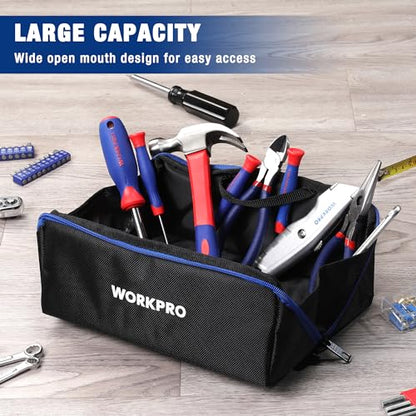 WORKPRO 10" Tool Bags, 3 Pack Zipper Tool Pouch with Wide Mouth Design - color: Black