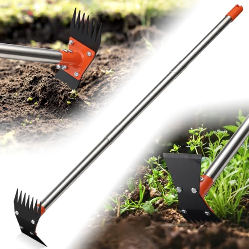 Garden Hoe - Weed Hoe Rake and Cultivator Garden Tool for Weeds Long Handle - Heavy Duty Scuffle Field Grub Dutch Digging Weeding Hand Held Hoes for Gardening (Blaze Orange) - color: Blaze Orange